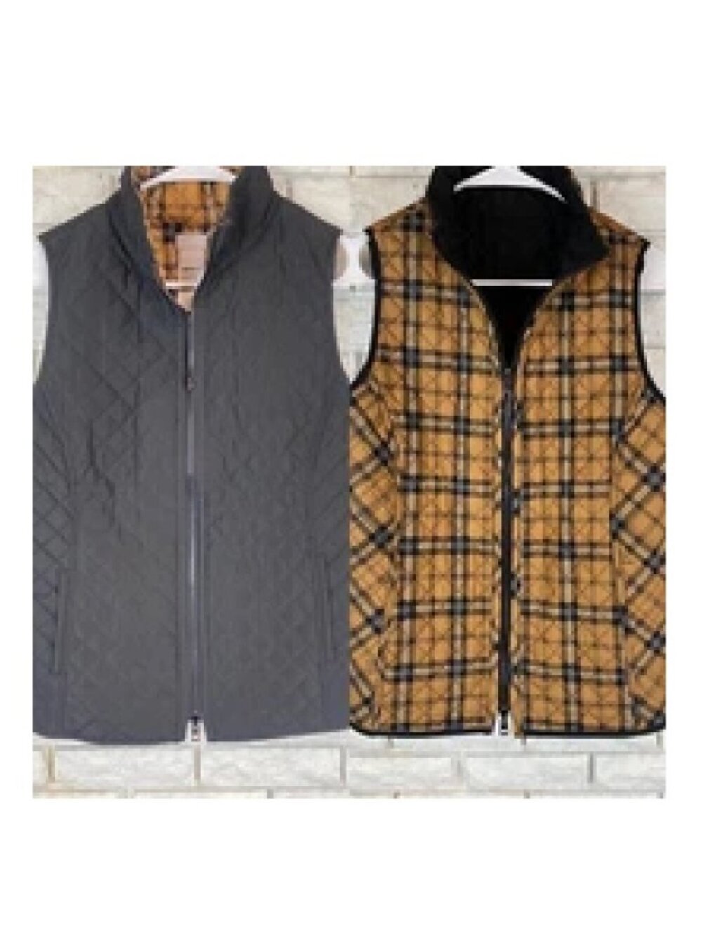 Chicos Quilted Reversible Vest Plaid & Black Size Small - Picture 2 of 5